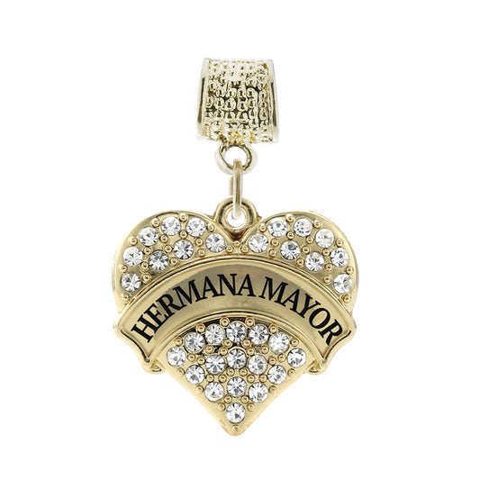 Gold Hermana Mayor - Big Sister Pave Heart Memory Charm