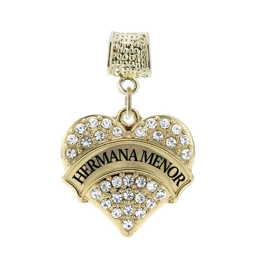 Gold Hermana Menor - Little Sister Pave Heart Memory Charm
