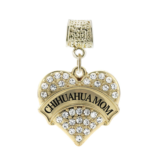 Gold Chihuahua Mom Pave Heart Memory Charm