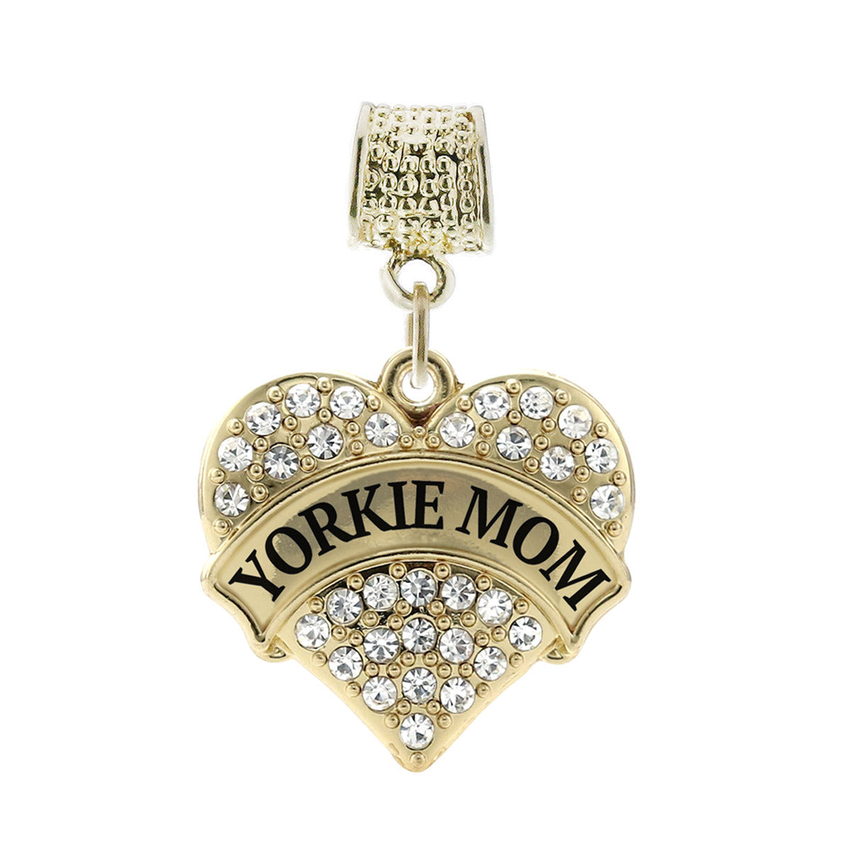 Gold Yorkie Mom Pave Heart Memory Charm