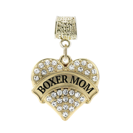 Gold Boxer Mom Pave Heart Memory Charm
