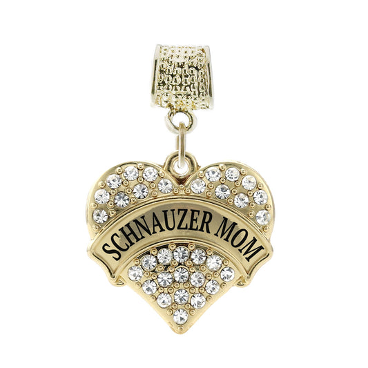 Gold Schnauzer Mom Pave Heart Memory Charm