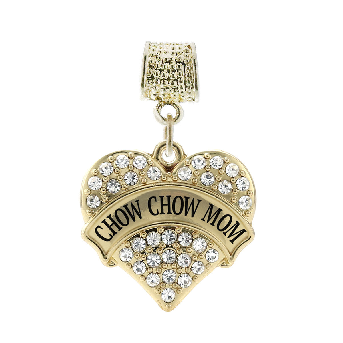 Gold Chow Chow Mom Pave Heart Memory Charm