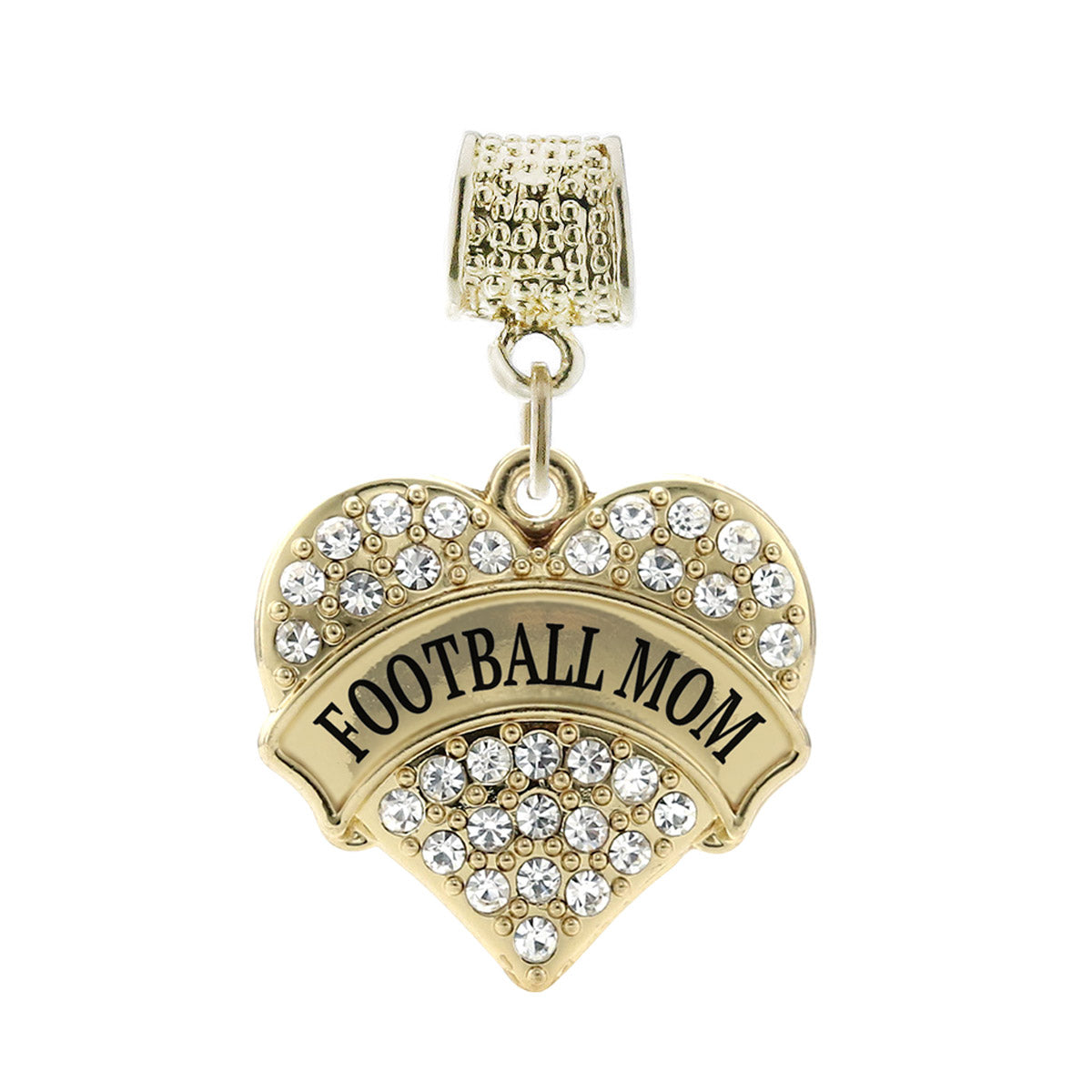 Gold Football Mom Pave Heart Memory Charm