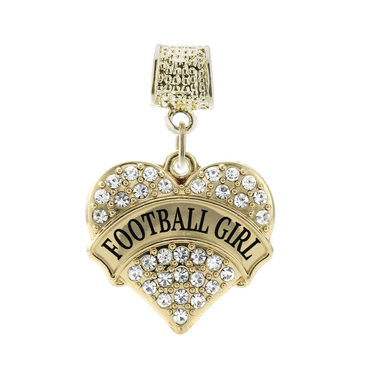 Gold Football Girl Pave Heart Memory Charm