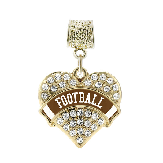 Gold Football Design Pave Heart Memory Charm