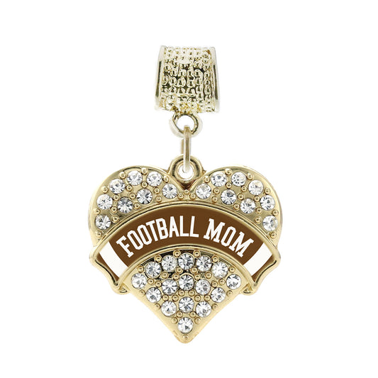 Gold Football Mom Design Pave Heart Memory Charm