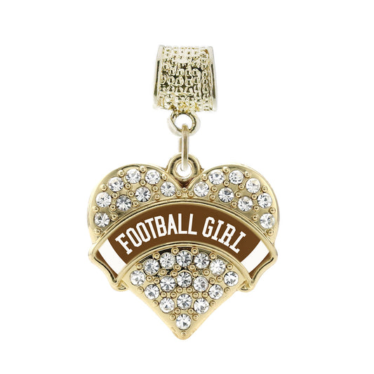 Gold Football Girl Design Pave Heart Memory Charm