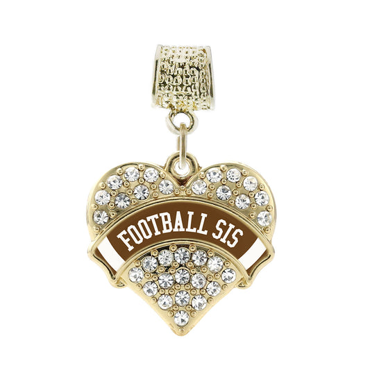 Gold Football Sis Design Pave Heart Memory Charm