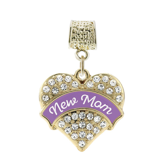 Gold Purple New Mom Pave Heart Memory Charm