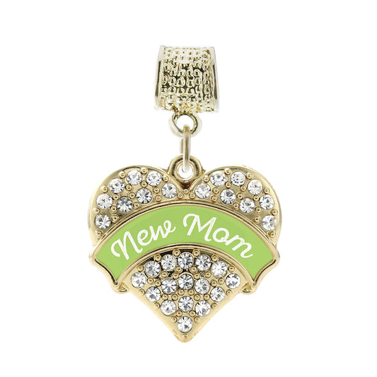 Gold Green New Mom Pave Heart Memory Charm