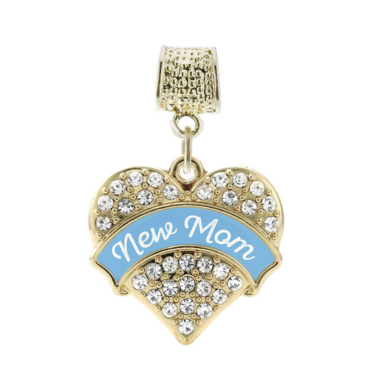Gold Blue New Mom Pave Heart Memory Charm