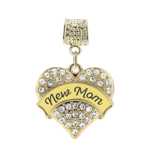 Gold Yellow New Mom Pave Heart Memory Charm