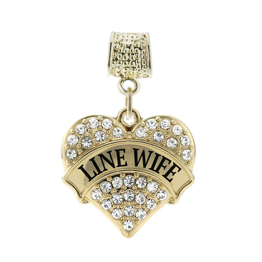 Gold Line Wife Pave Heart Memory Charm