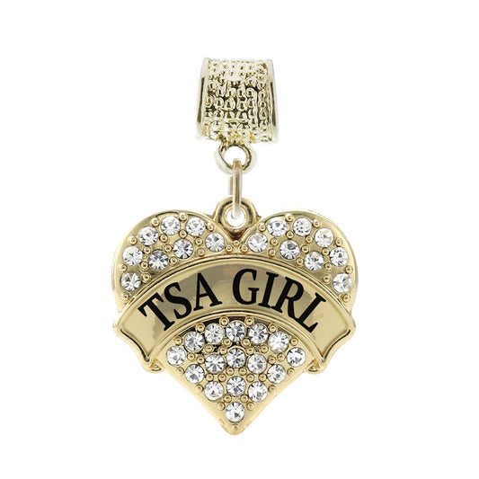 Gold TSA Girl Pave Heart Memory Charm