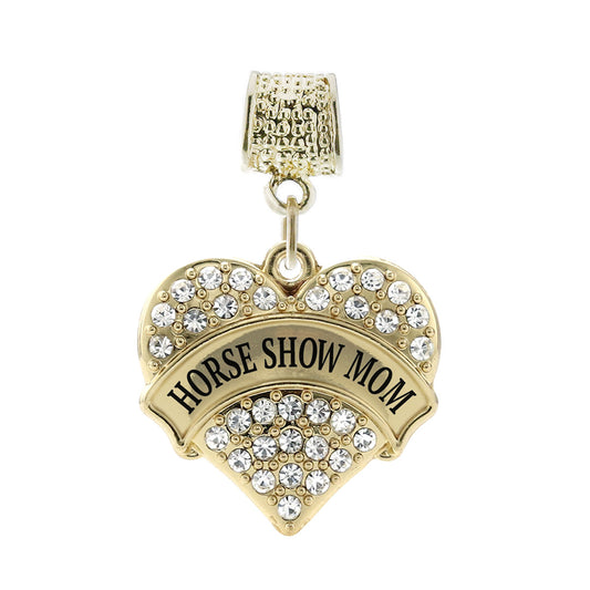 Gold Horse Show Mom Pave Heart Memory Charm