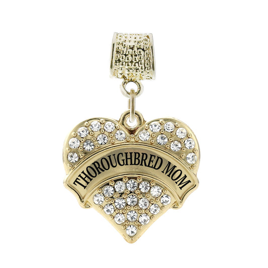 Gold Thoroughbred Mom Pave Heart Memory Charm