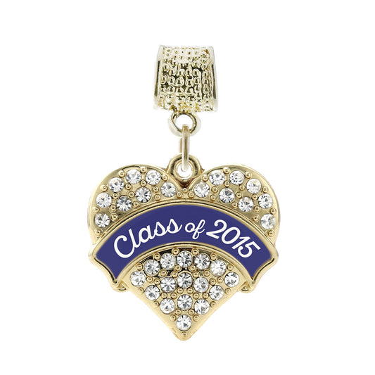 Gold Class of 2015 - Navy Pave Heart Memory Charm