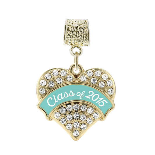 Gold Class of 2015 - Teal Pave Heart Memory Charm