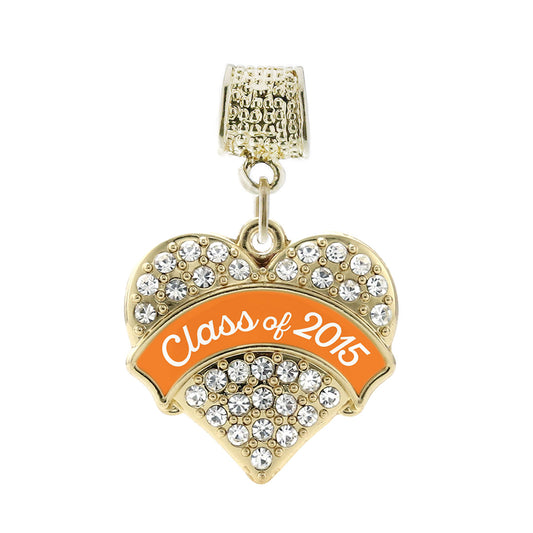 Gold Class of 2015 - Orange Pave Heart Memory Charm