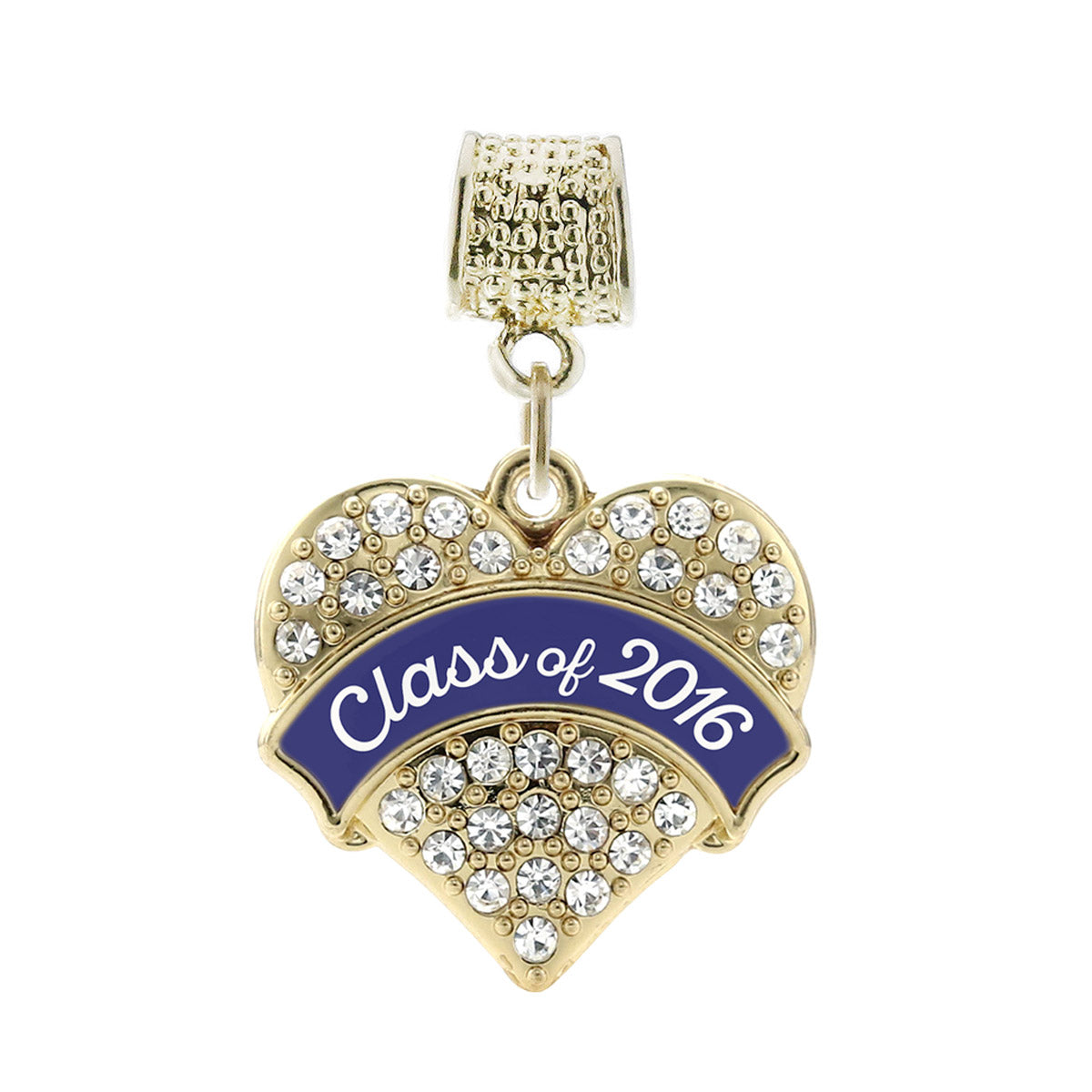 Gold Navy Blue Class of 2016 Pave Heart Memory Charm