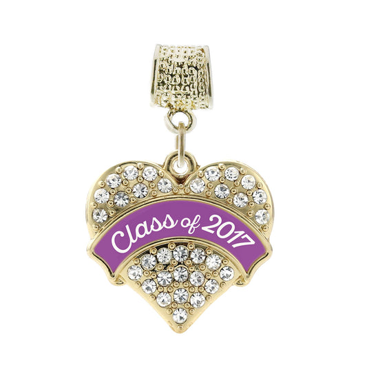 Gold Purple Class of 2017 Pave Heart Memory Charm