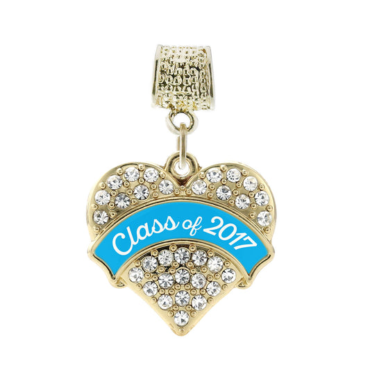 Gold Blue Class of 2017 Pave Heart Memory Charm
