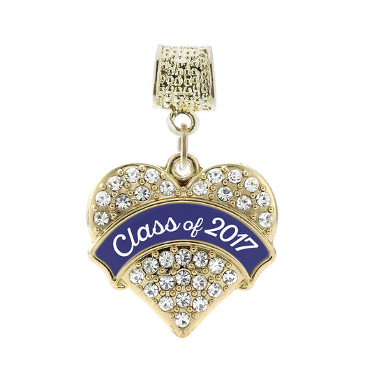 Gold Navy Blue Class of 2017 Pave Heart Memory Charm