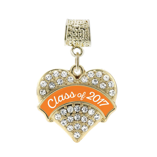 Gold Orange Class of 2017 Pave Heart Memory Charm