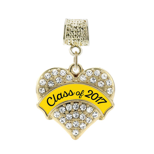 Gold Yellow Class of 2017 Pave Heart Memory Charm