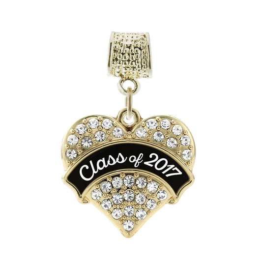 Gold Class of 2017 - Black and White Pave Heart Memory Charm