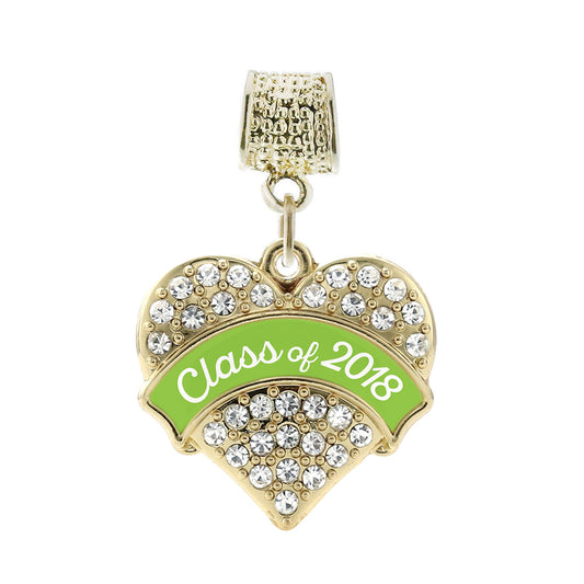 Gold Class of 2018 - Lime Green Pave Heart Memory Charm