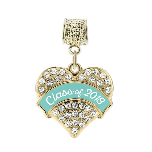 Gold Class of 2018 - Teal Pave Heart Memory Charm