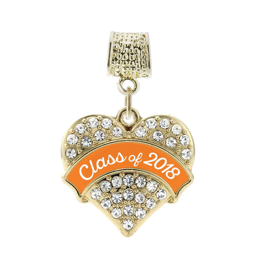 Gold Class of 2018 - Orange Pave Heart Memory Charm