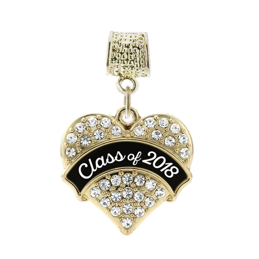 Gold Class of 2018 - Black and White Pave Heart Memory Charm