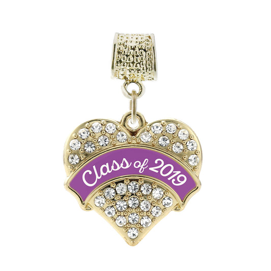 Gold Class of 2019 - Purple Pave Heart Memory Charm