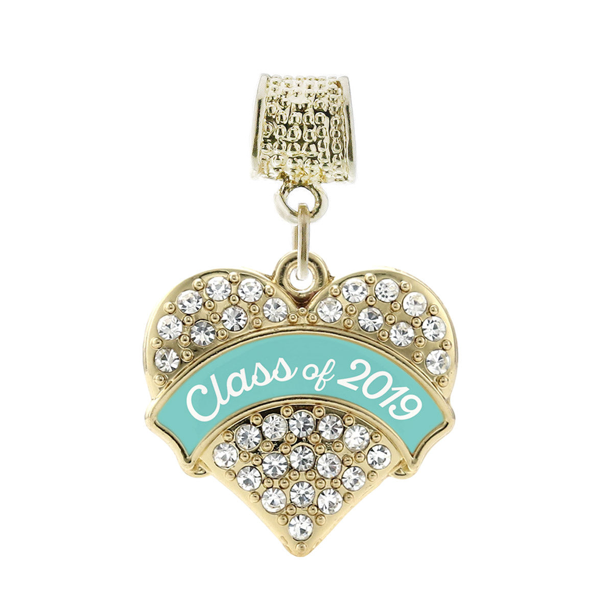 Gold Class of 2019 - Teal Pave Heart Memory Charm