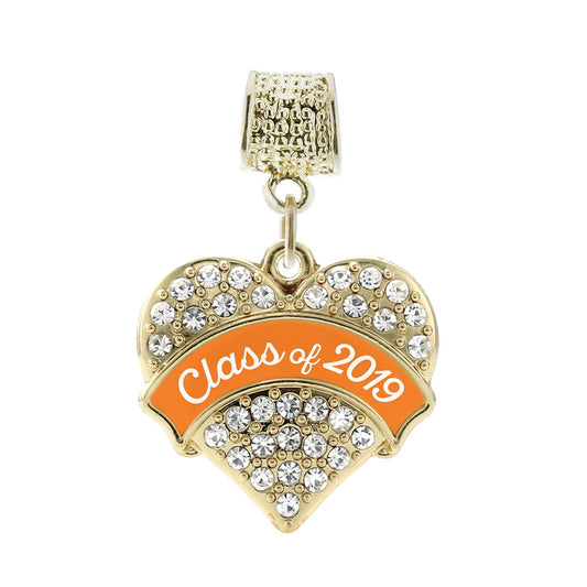 Gold Class of 2019 - Orange Pave Heart Memory Charm