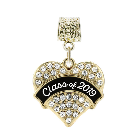 Gold Class of 2019 - Black and White Pave Heart Memory Charm