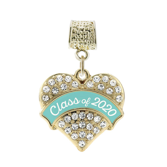 Gold Class of 2020 - Teal Pave Heart Memory Charm