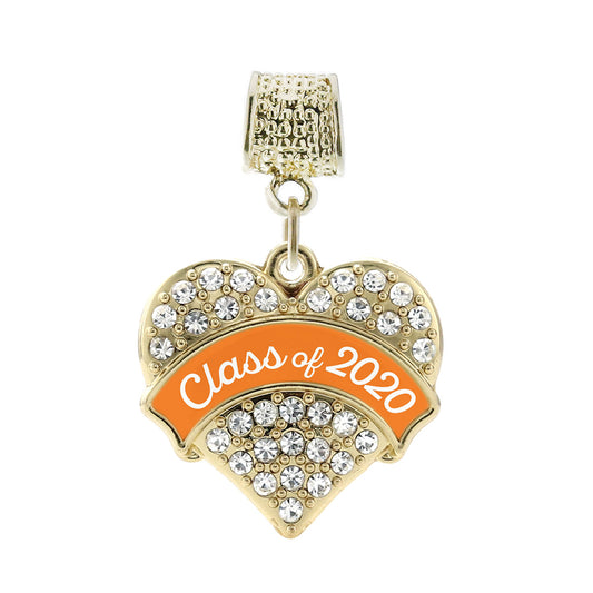 Gold Class of 2020 - Orange Pave Heart Memory Charm