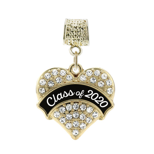 Gold Class of 2020 - Black and White Pave Heart Memory Charm