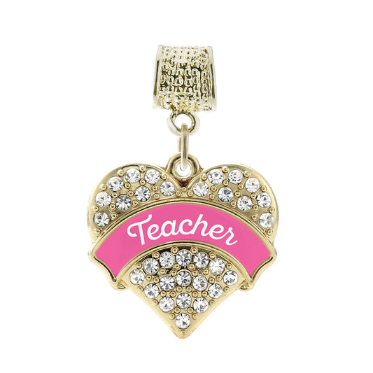 Gold Pink Teacher Pave Heart Memory Charm