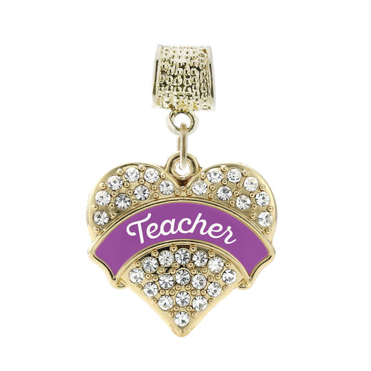 Gold Purple Teacher Pave Heart Memory Charm