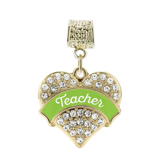 Gold Lime Green Teacher Pave Heart Memory Charm