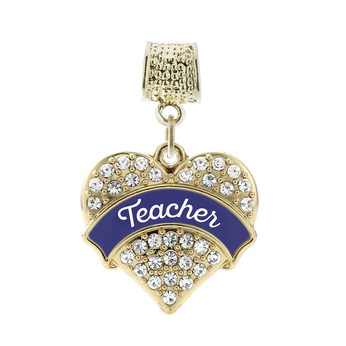 Gold Navy Blue Teacher Pave Heart Memory Charm