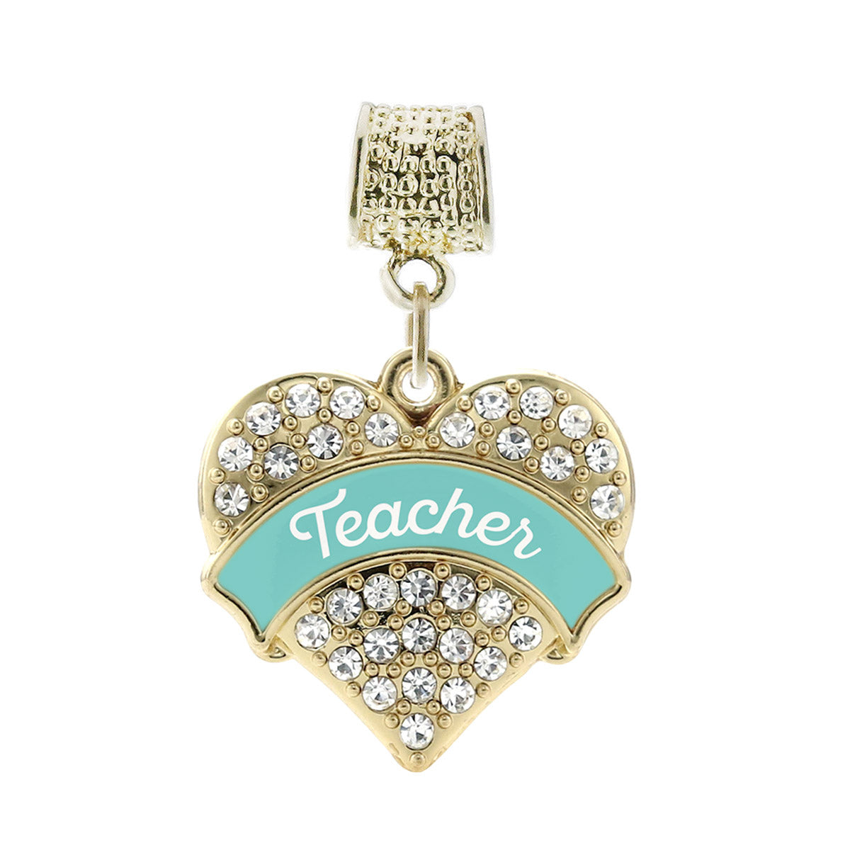 Gold Teal Teacher Pave Heart Memory Charm