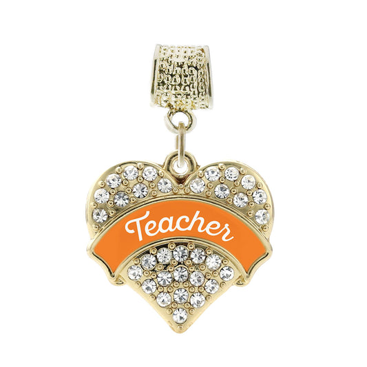 Gold Orange Teacher Pave Heart Memory Charm
