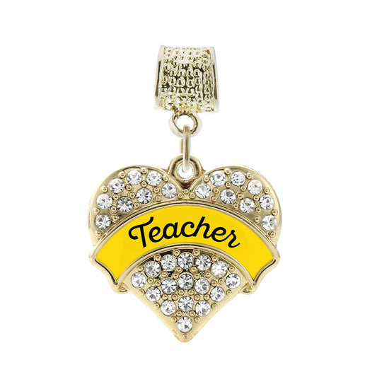 Gold Yellow Teacher Pave Heart Memory Charm