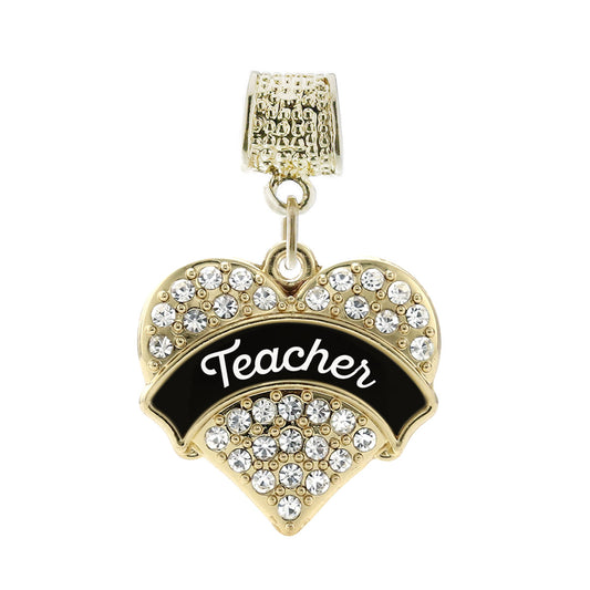 Gold Black and White Teacher Pave Heart Memory Charm
